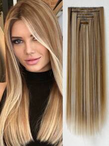 24-Inch 7pcs Clip-In Hair Extensions, Long Straight Synthetic Hair Extensions, Suitable For Women And Girls For Daily Use - Multicolor - View 12