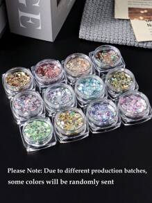 12盒/套 美人鱼美甲闪粉，混合六边形全息美甲亮片，美甲装饰 DIY 美甲用品 - 彩色 - 查看 6