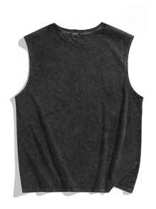 Plus Size Men Sleeveless Casual Top, Skull, Flame, Heart Kiss Print, Streetwear Round Neck Washed Tank Vest, Y2K Style Suitable For Daily Wear
