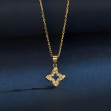 1pc 925 Sterling Silver Elegant Luxury Four Pointed Star Pendant Necklace, Sparkling Diamond Accents Showcase Luxurious Charm, Suitable For Women To Wear At Banquets, Holiday Gatherings - Yellow Gold - View 4