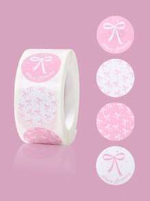 500 szt./rolka, różowe białe naklejki z kokardką, opakowania na prezenty urodzinowe, świąteczne, naklejki do pakowania torebek na prezenty, naklejki do ręcznego pisania, naklejki dekoracyjne, naklejki dekoracyjne na prezenty urodzinowe, ślubne, dekoracje kokardkowe