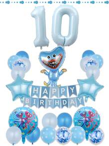 38 件 29 英寸蓝色充气 Poppy Playme 卡通生日铝箔气球 一岁生日装饰，卡通蓝色生日派对装饰，生日气球，适用于室内和室外派对装饰套装 - 彩色 - 查看 5