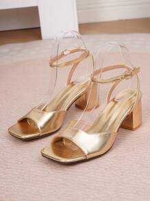 Sandal cao gót đế dày cổ chữ V cho nữ, kiểu dáng thời trang đơn giản, đa năng, mũi vuông, màu vàng kim, thích hợp cho tiệc tùng, đi làm, thoải mái, phối cùng trang phục mùa xuân hè. - Vàng - Xem 6