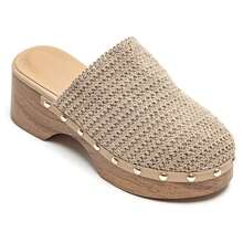 Sabots à talon plateforme effet bois avec détail tressé multicolore – Style bohème chic - Kaki - Voir 3