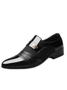 男士优雅黑色皮鞋 - 正装鞋，带穿孔细节和金属扣，适合商务、婚礼和特殊场合，适合青少年夏季休闲或户外运动或度假旅行或毕业礼物或生日礼服配饰 - 黑色 - 查看 1