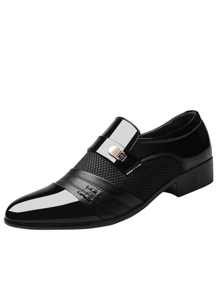 男士优雅黑色皮鞋 - 正装鞋，带穿孔细节和金属扣，适合商务、婚礼和特殊场合，适合青少年夏季休闲或户外运动或度假旅行或毕业礼物或生日礼服配饰 - 黑色 - 查看 1