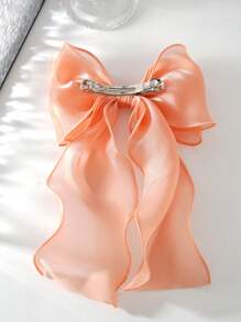 1pc Oversized Iridescent Chiffon Bowknot Ribbon Hair Clip Hairband For Girl