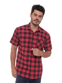 Rand paul Men's Plaid Shirt Casual Slim Fit Short Sleeve With Pockets Imported - Đỏ - Xem 3