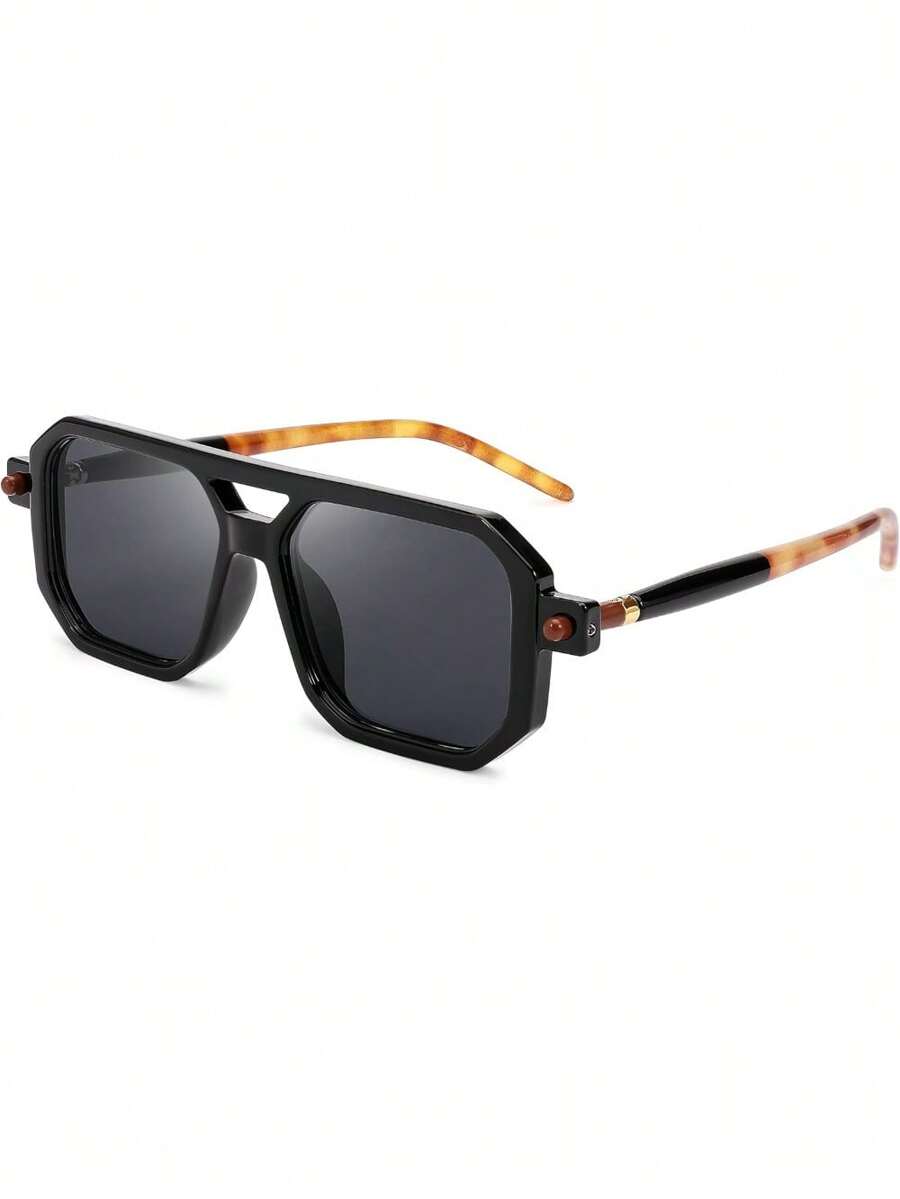 Vintage Square 70s Flat Aviator Glasses Women Men ,Classic Retro Stylish Frame Glasses ,Summer Beach Glasses CK2622 - 001 黑色鏡框 & 灰色鏡片 - 查看 1
