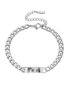 1 szt. spersonalizowana bransoletka dla par ze zdjęciem, grawerowana laserowo bransoletka ze stali nierdzewnej z łańcuszkiem i zdjęciem oka, spersonalizowana biżuteria ze zdjęciem prezent dla chłopaka lub dziewczyny, Walentynki, srebro, stylowy, kolorowy, vintage, hipsterski, prosty, Y2K, moda lat 2000., niestandardowy, spersonalizowany, niepowtarzalny, idealny prezent dla niego, idealny prezent dla niej, chłopaka, dziewczyny, taty, mamy, rodziny, przyjaciół, na rocznice, urodziny, ukończenie szkoły, bal maturalny, imprezę, biżuteria damska, elegancki strój, szykowna jesień, praktyczny szyk, delikatny romans, glamour