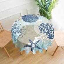 1 件海洋风格现代涤纶矩形/圆形防水桌布，数码印花桌布适用于客厅、户外餐桌、小圆桌 - 彩色 - 查看 5