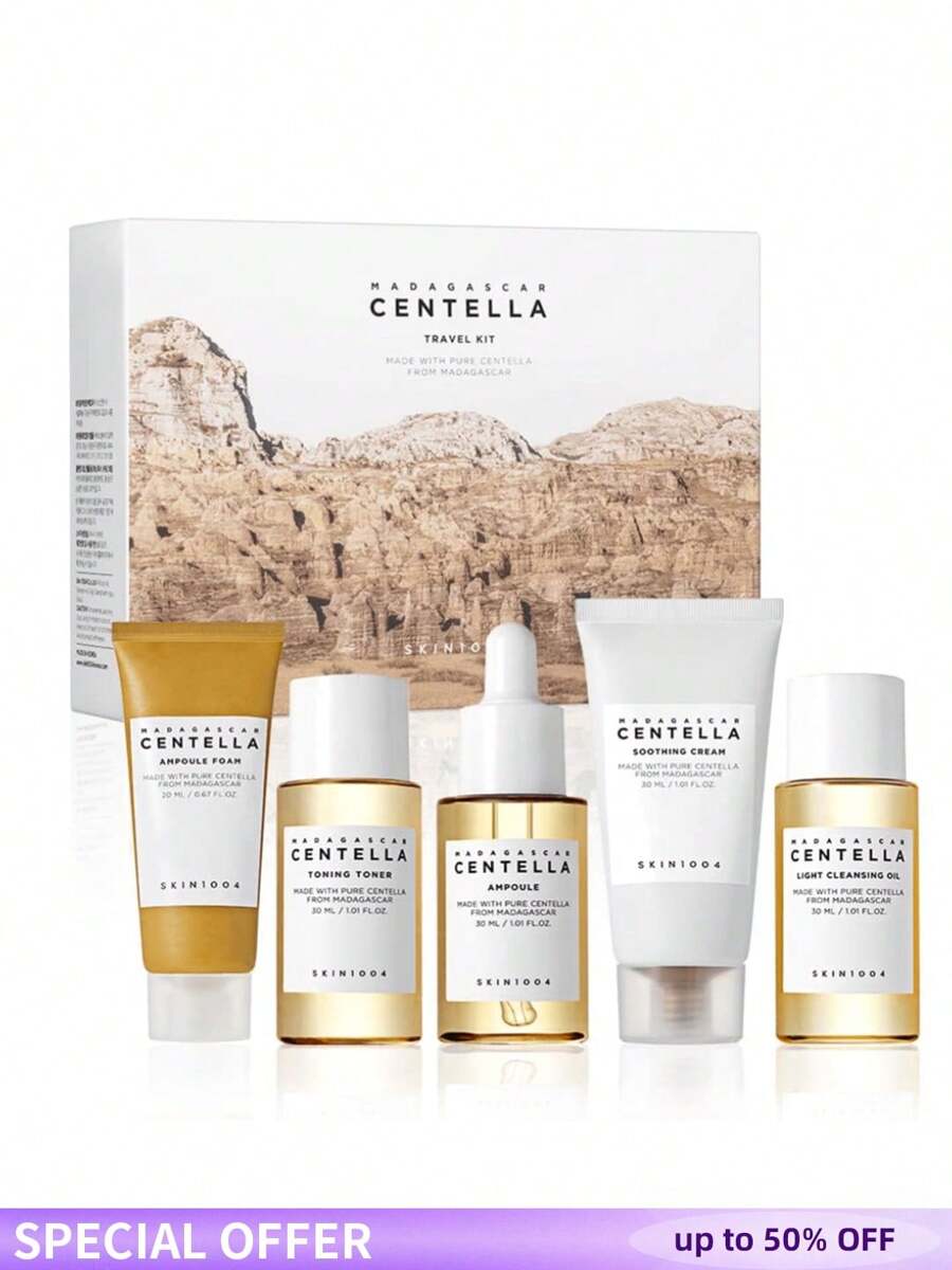 SKIN1004 Madagascar Centella Travel Kit,Basic Skincare Box, Compact Size, Gift Sets, Mothers Day Gifts For Mom Gifts For Women, Trial Kit,Ampoule Foam 20ml+Toning Toner 30ml+Ampoule 30ml+Soothing Cream 30ml+Light Cleansing Oil 30ml - Madagascar Centella Travel Kit - View 1