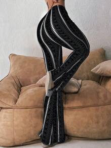 Women's Casual Geometric Print Leggings - 黑色 - 查看 6