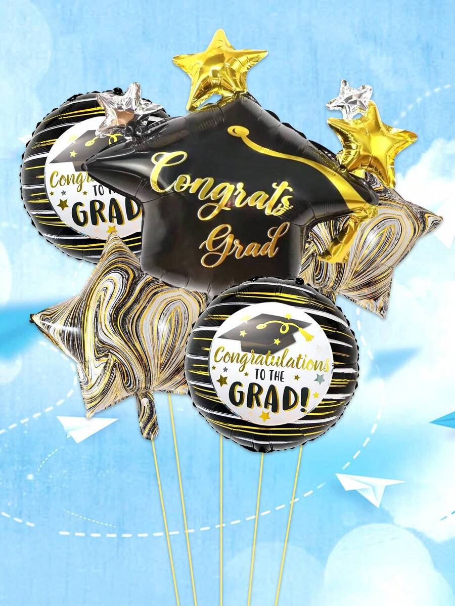 5pcs Graduation Star Balloon Set, Large Graduation Cap Balloon & Round ...