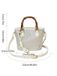 1pc Women's Color Block Chinese Style Bamboo Knot Decor Bucket Handbag, Fashion For Festival, Date, Gift