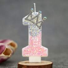 1 Pc Crown Crystal Silver-Pink Creative Number 0-9 Candles For Birthday Party Cake Decoration Atmospheric Feeling Birthday Baking Plug-In Decoration Suitable For Girls, Goddess,Princess Female Anniversary Celebration Supplies Gifts Graduation,Wedding