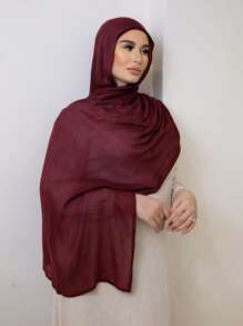 1 Khăn trùm đầu bằng vải viscose trơn màu dành cho nữ, Băng đô mềm mại, viền rộng, Khăn choàng/khăn trùm đầu chống nắng đa năng, Thích hợp sử dụng hàng ngày cho trang phục - màu đỏ tía đậm - Xem 3