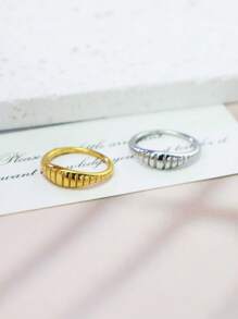 1pc Luxurious Stainless Steel 14K Gold Plated Unique Women Ring, Gift For Her
