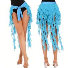 1pc Women's Belly Dance Hip Scarf Skirt With Tassel Hem And Waist Tie, Wavy Hem - Multicolor - View 22