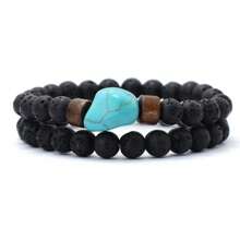 51Luckind 2pcs/Set Vintage Volcanic Stone & Turquoise Bead Asymmetrical Bracelet