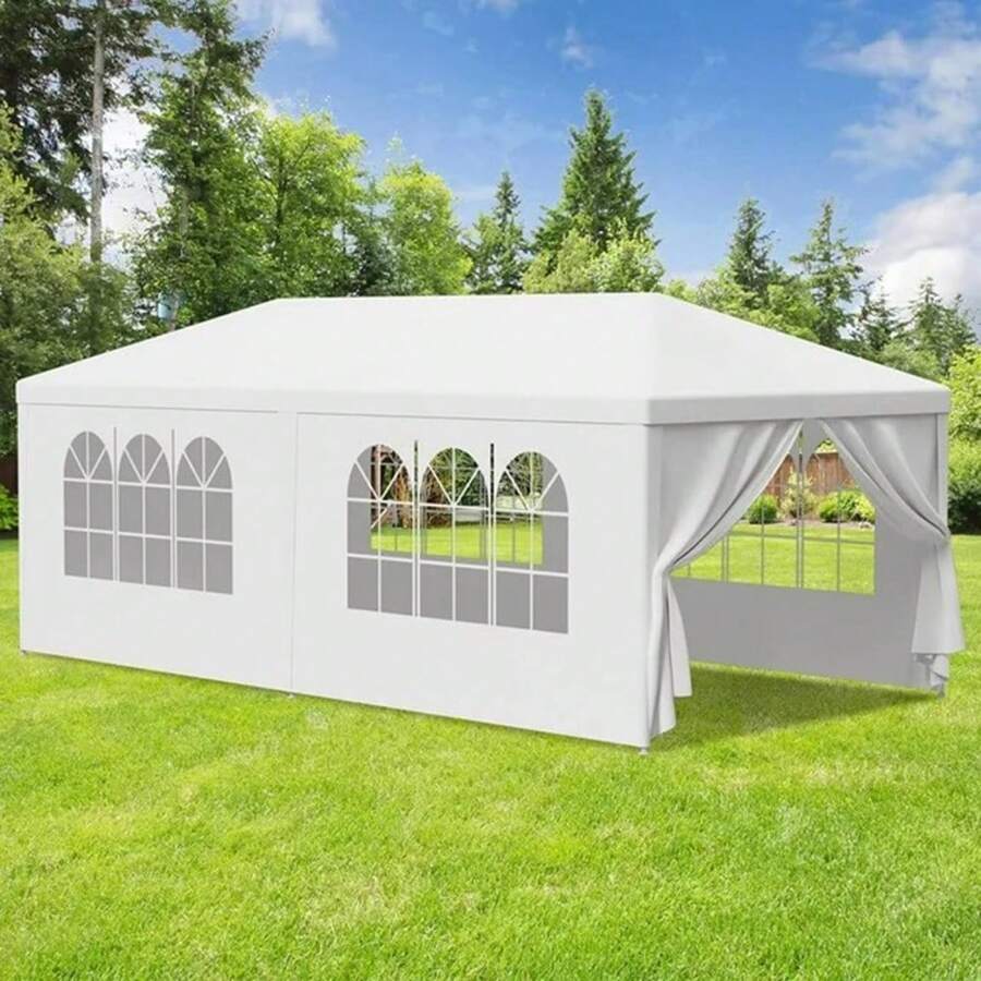 10x20' Outdoor Garden Gazebo Wedding Party Tent Canopy Marquee With 6 Removable  Sidewalls- PE Wedding & Party Gazebo, Ideal For Backyard, Events, Camping, Picnic, Garden Pavilion - 白色+金屬 - 查看 1