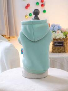 1 件宠物服装，优雅纯色连帽衫，适合小型犬或猫，适合秋冬季，舒适保暖，薄荷绿 - 綠色 - 查看 6
