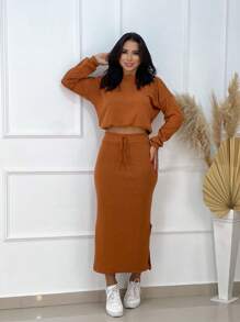 Women's Winter Set Blouse And Woolen Skirt