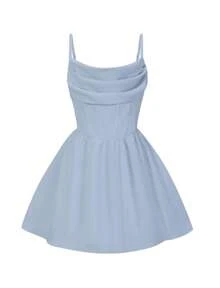 EXARUS EXARUS Vestido de tirantes finos para niñas con frunces y cuello vuelto para baile de graduación, fiesta de graduación, vestidos formales de corte A, de 8 a 14 años