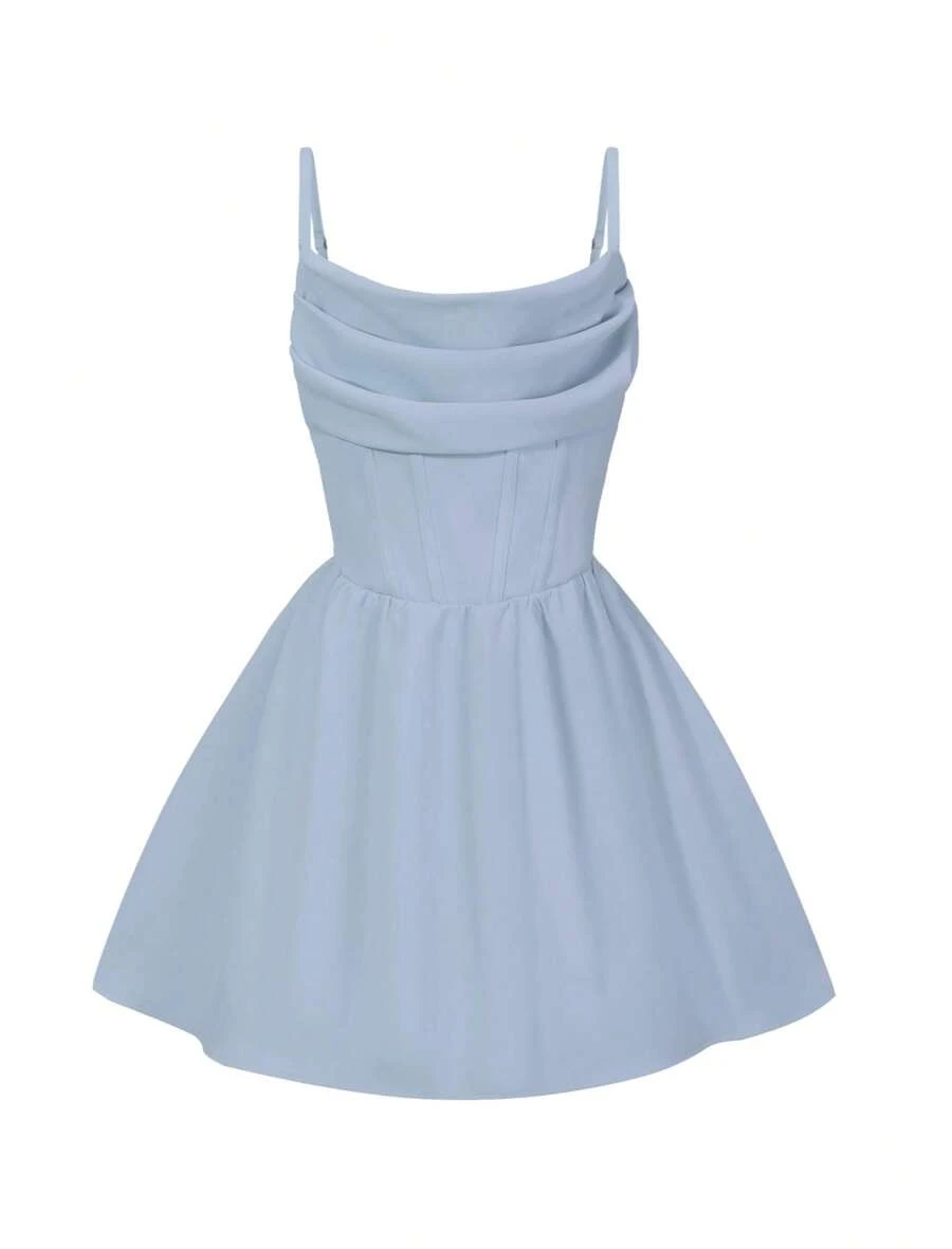 EXARUS EXARUS Vestido de tirantes finos para niñas con frunces y cuello vuelto para baile de graduación, fiesta de graduación, vestidos formales de corte A, de 8 a 14 años