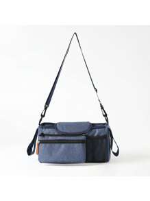 1pc Polyester Stroller Hanging Bag, Multi-Functional Mommy Bag, Stroller Organizer Bag With Bottle & Cup Holder, Baby Carriage Storage Bag, Blue - Multicolor - View 18