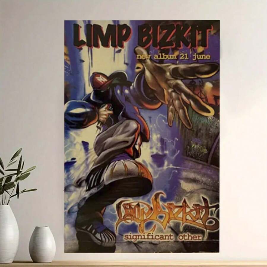 Framed Limp Bizkit Significant Other Album Launch Retro Poster, Classic Americana Wall Art, Musical Theme Art Print, Portrait Orientation, Wall Hanging Decor For Living Room, Bedroom, Kitchen, Dining- Fall, Summer Indoor Wall Decoration, Creative Home Decoration, High Quality Decorative Posters, Dormitory, Gym, Bar, Cafe, Arcade, Room Living Room Wall Decoration Painting, Perfect Gift. - 框架 - 查看 1