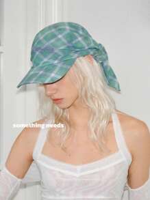 1pc Unisex Plaid Striped Embroidered "Something" Graphic Bucket Hat, Versatile Sun Hat, UV Protection, Suitable For Hiking, Cycling, Casual, Beach, Vacation, Daily Use - Style 1 - View 2