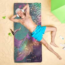 1 件 29 英寸 X 58 英寸 31 英寸 X 71 英寸现代美人鱼印花超细纤维沙滩巾 - 超强吸水、速干、轻盈、柔软、超大旅行毯，适合海滩和泳池边使用 - 可机洗矩形涤纶针织面料，速干毯 | 现代风格毛巾 | 超细纤维涤纶，夏季沙滩毯，节日浴室装饰海滩必需品