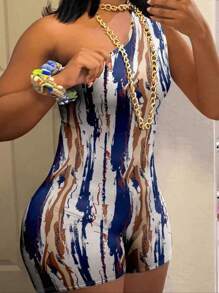 Women's Fashion Tie-Dye Print Strapless Jumpsuit, New For Spring/Summer - White - View 4