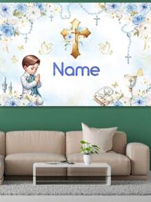 1 pieza Lienzo de fondo personalizable con la frase "Que Dios bendiga al bebé" para decoración de fotografía de fiesta de bautizo o cumpleaños