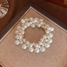 1pc/3pcs Korean White Faux Pearl Flower Hair Scrunchies, Elegant Elastic Ponytail Holders, Suitable For Daily Use In Spring & Summer,Hair Accessories,Hair Elastics,Hair Ties,Hair Rope, Hair Bobbles