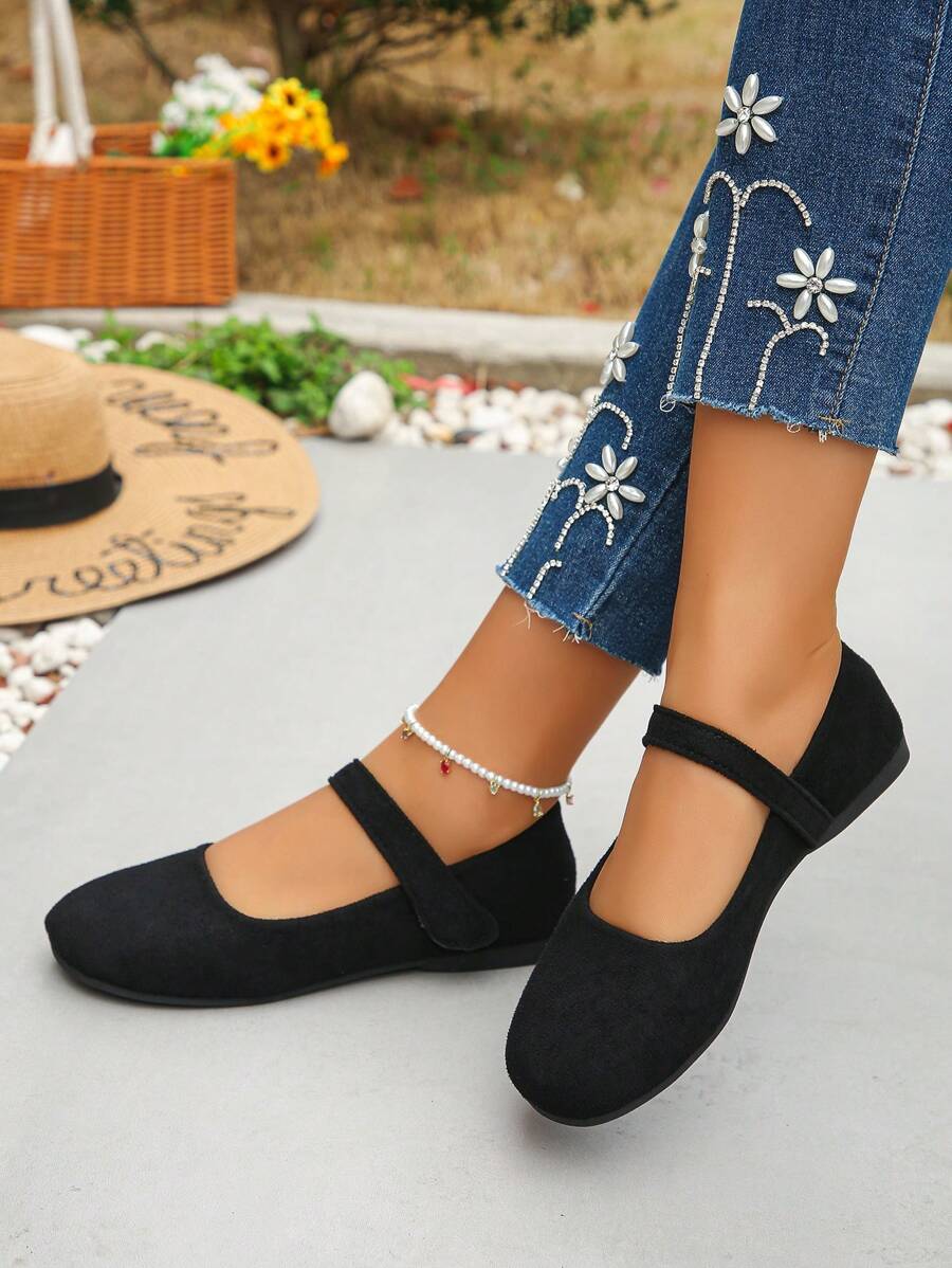 Women's Round Toe Brown Suede Flats, Slip On Buckle Decor Shoes, Fashionable Casual Comfortable Flat Shoes, Suitable For Spring And Autumn, Oversize EU36-43