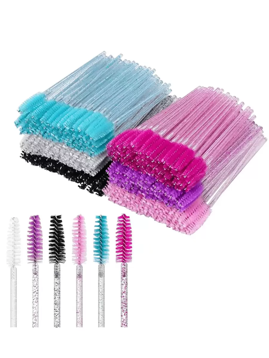 300pcs/100pcs/50pcs/10pcs Crystal Disposable Eyeliner Brushes - For Eyelash Extension, Mascara Application, Makeup Brushes (6 Mixed Colors)