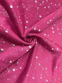 Elegant Off Shoulder Solid Color High Slit Lightweight Ruffle Hem Metallic Glitter Dress, Valentine's Day Gift Summer - Hot Pink - View 6