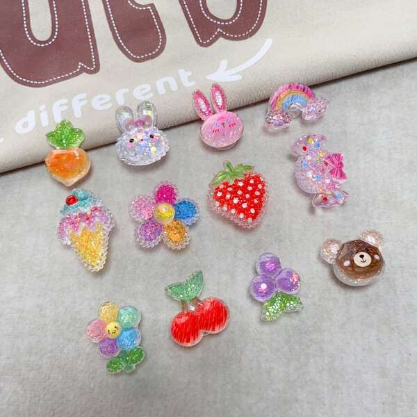 12 Pieces Of Rainbow, Sunflower Detachable DIY Shoe Decoration, Sugar Strawberry Ice Cream, Cute Shoe Accessories, Suitable For Perforated Shoes