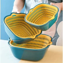 6pcs Double Layer Plastic Colander - Reusable Strainer Basket For Kitchen, Fruits And Vegetable Washing, Household Essentials With Easy Drainage And Space-Saving Design - Kitchen Gadgets And Accessories - Multicolor - View 3