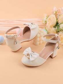 Girls White Cute Flower Girl Wedding Party Ballet Thick Heel Dress Shoes, Hook And Loop Floral Formal Pageant Dance Daily Casual Wear, Suitable For Summer All Season, Toddler/Little/Big Kid Sizes - White - View 7