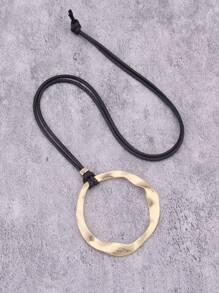 1pc Exaggerated Simple Asymmetrical Yellow Shallow Halo Alloy Beaded Pendant Necklace For Men, Fashion Hiphop Long Chain With Black Wax Rope, Everyday Accessory Gift For Girlfriend - Wax Rope - View 8