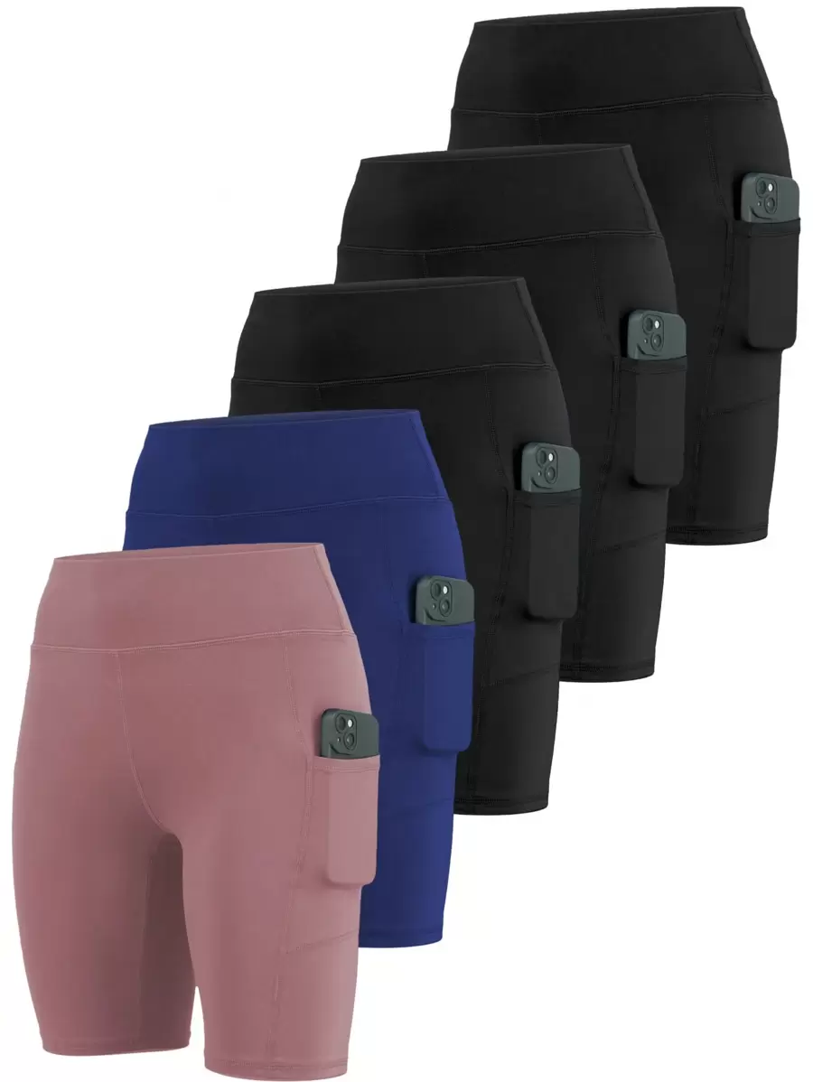 5pcs/Set Women Compression Shorts, Multi-Color Running Yoga Training Tight Shorts - Multicolor - View 1