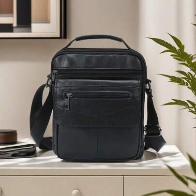 Bolso de hombro de cuero para hombre - Bolso bandolera compacto con correa ajustable, diseño resistente al agua para el trabajo, la oficina, los viajes y el uso diario - Bolso de mano para hombre
