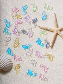 100pcs Spring Summer Nail Decorations Ocean Animal Mermaid Shell Starfish Nail Charms For Nail Art - Cute Kawaii Fish & Jellyfish Flatback Rhinestones, DIY Nails Decorations, Scrapbooking & Home Decor Craft Accessories