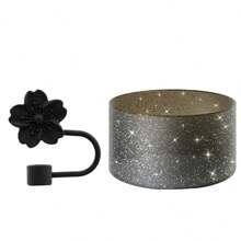 SUGAW 2 piezas Accesorios de botella de agua de silicona, Funda de taza con purpurina de 2.95 pulgadas, Tapa de pajita con flor de hibisco (se ajusta a pajitas de 10 mm), Accesorios de taza hermosos y a la moda, anti-polvo, anti-caídas, y de reducción de ruido, adecuados para fitness, actividades al aire libre, decoración de tazas, compatibles con, regalo del Día de la Madre, útiles escolares de regreso a clases