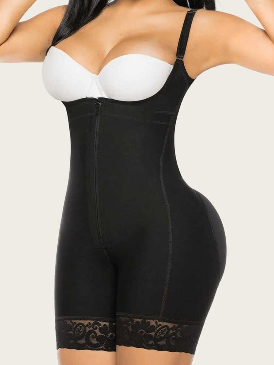 1Pc Women Colombian Shapewear,Shapewear Bodysuit, Zipper Closure, Bust-Open, Tummy Control, Butt Lifting ,High Compression Full Body Shaper Underwear,Suitable For Daily Wear And Various Occasions - Black - View 1