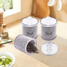 SENDERPICK Juego de 3 recipientes para azúcar, café y té - Recipientes con tapas de cristal espejado - Cristal brillante - Cristal espejado - Recipientes con tapa para azúcar