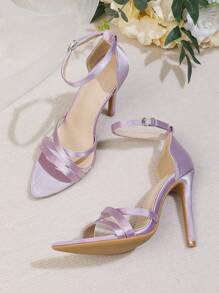 Women's Fashion Pointed Toe High Heel Sandals, New Summer Style Solid Color Thin Heels Strap Open Toe High Heels Suitable For Party, Office And Other Occasions